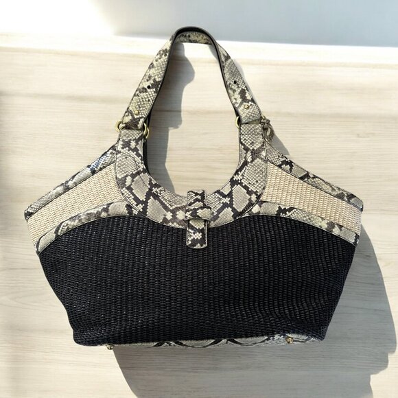 Brahmin Pablo Island Raffia Python Leather Tote Bag Shoulder Bag Handbag - Picture 1 of 15